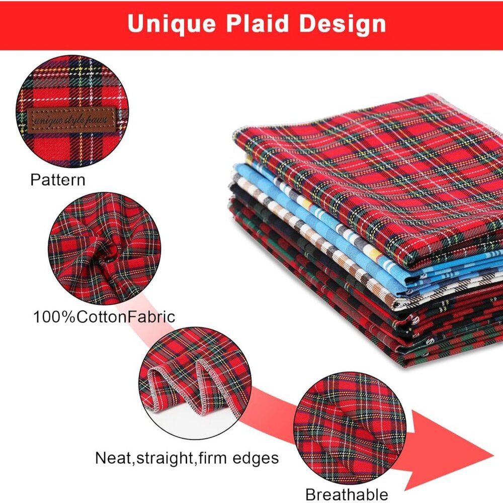 Dog Christmas Bandanas 1PC Washable Cotton Triangle Green Plaid Dog Scarfs for S - Picture 5 of 6